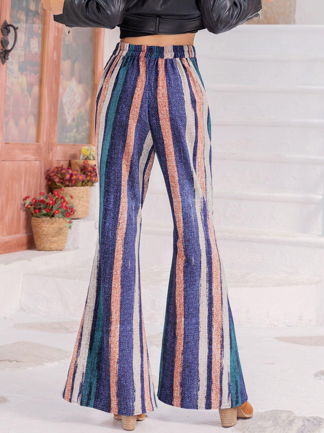 Get trendy with Striped Flare Leg Pants - Bottoms available at Styles Code. Grab yours today!