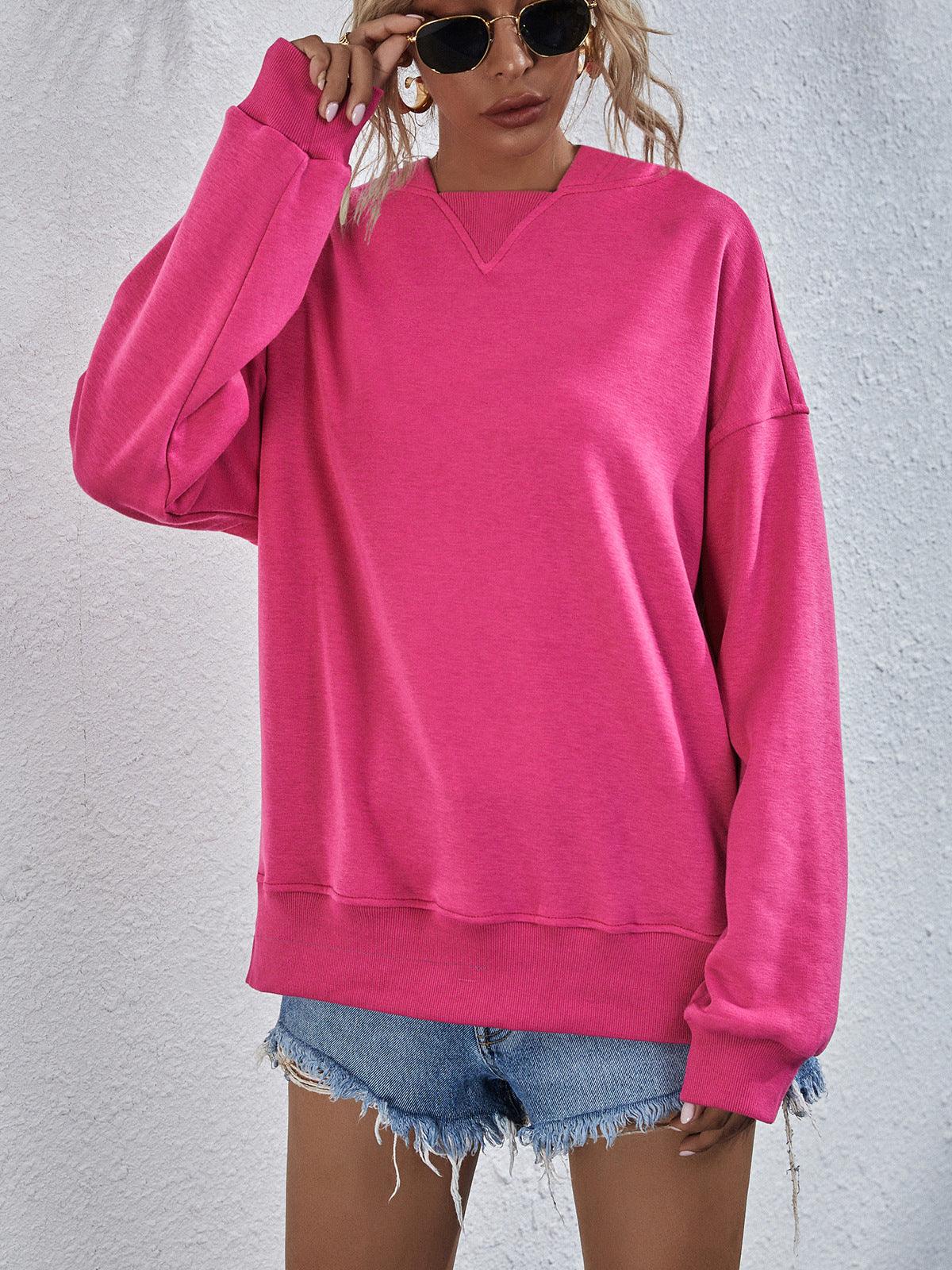 Get trendy with Dropped Shoulder Slit Hoodie - Tops available at Styles Code. Grab yours today!
