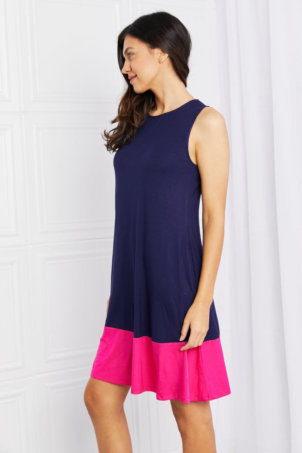 Get trendy with Full Size Two-Tone Mini Dress with Pockets - available at Styles Code. Grab yours today!