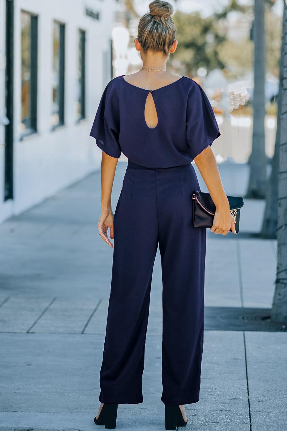 Get trendy with Full Size Tie Waist Straight Leg Jumpsuit - Jumpsuits available at Styles Code. Grab yours today!