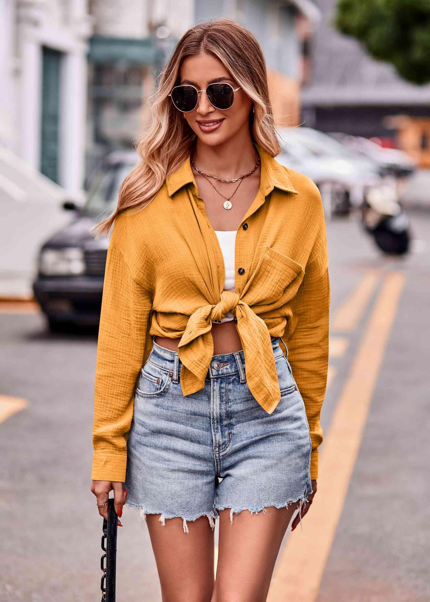 Get trendy with Textured Dropped Shoulder Longline Shirt - Shirt available at Styles Code. Grab yours today!