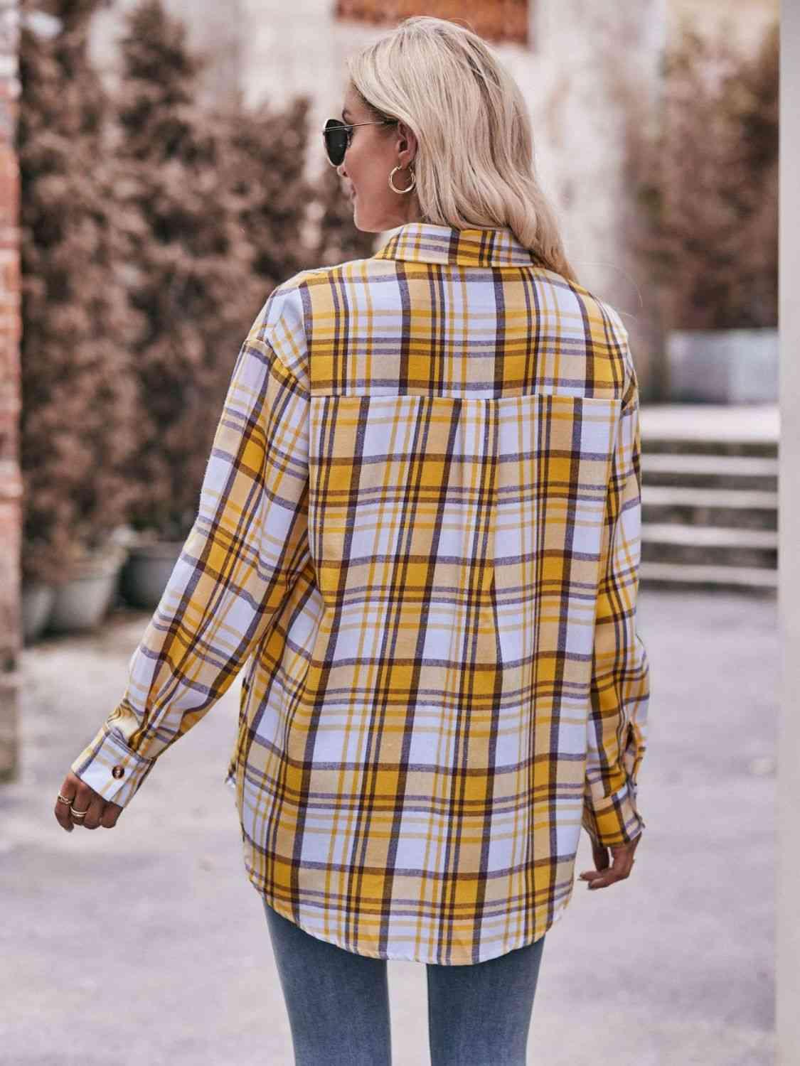 Get trendy with Plaid Dropped Shoulder Longline Shirt - Shirt available at Styles Code. Grab yours today!
