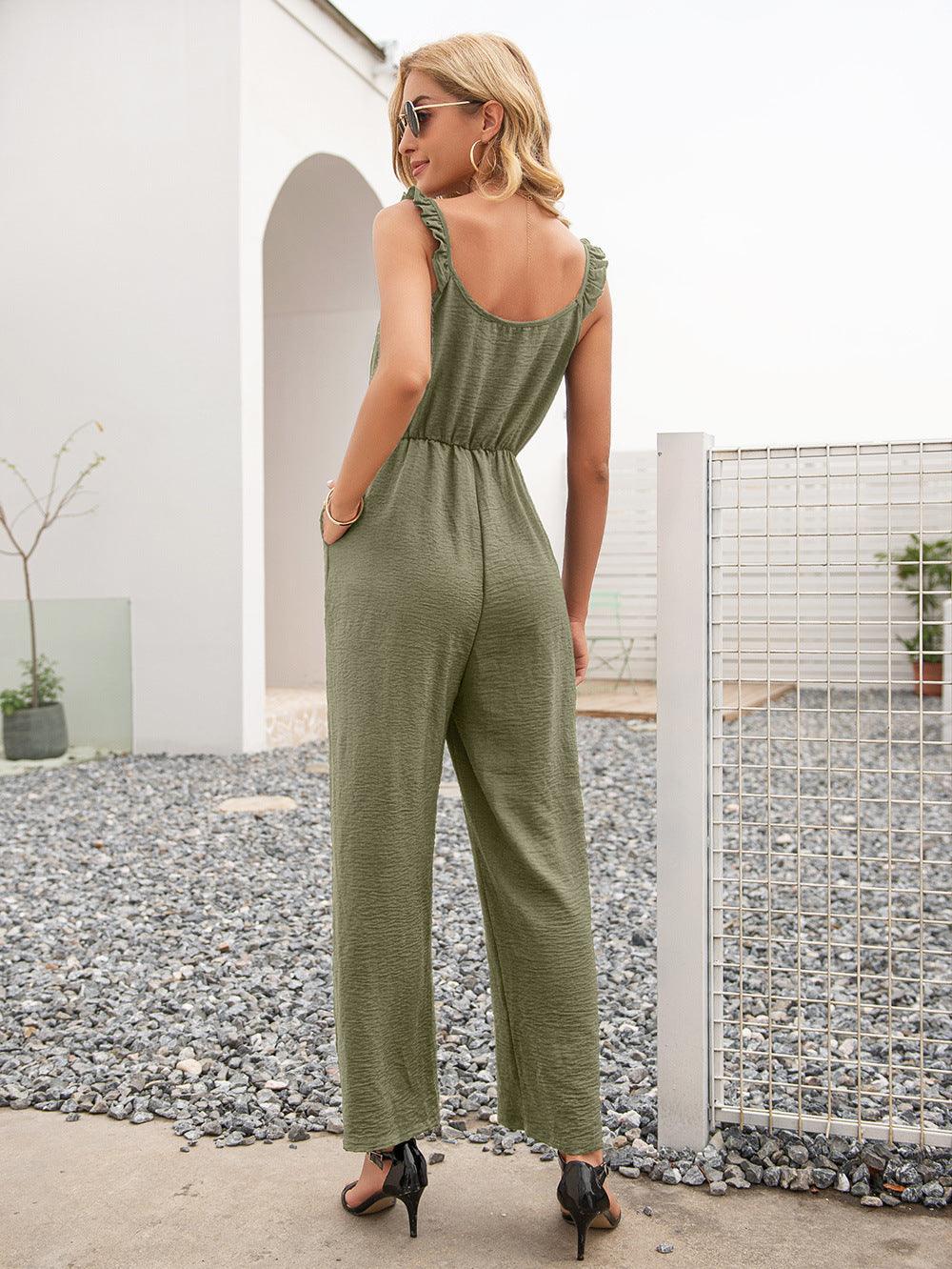 Get trendy with Round Neck Sleeveless Jumpsuit with Pockets - Jumpsuits available at Styles Code. Grab yours today!