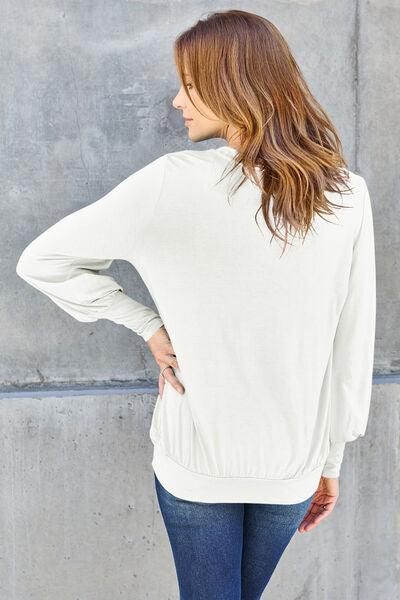 Get trendy with Full Size V-Neck Lantern Sleeve Blouse - Blouse available at Styles Code. Grab yours today!