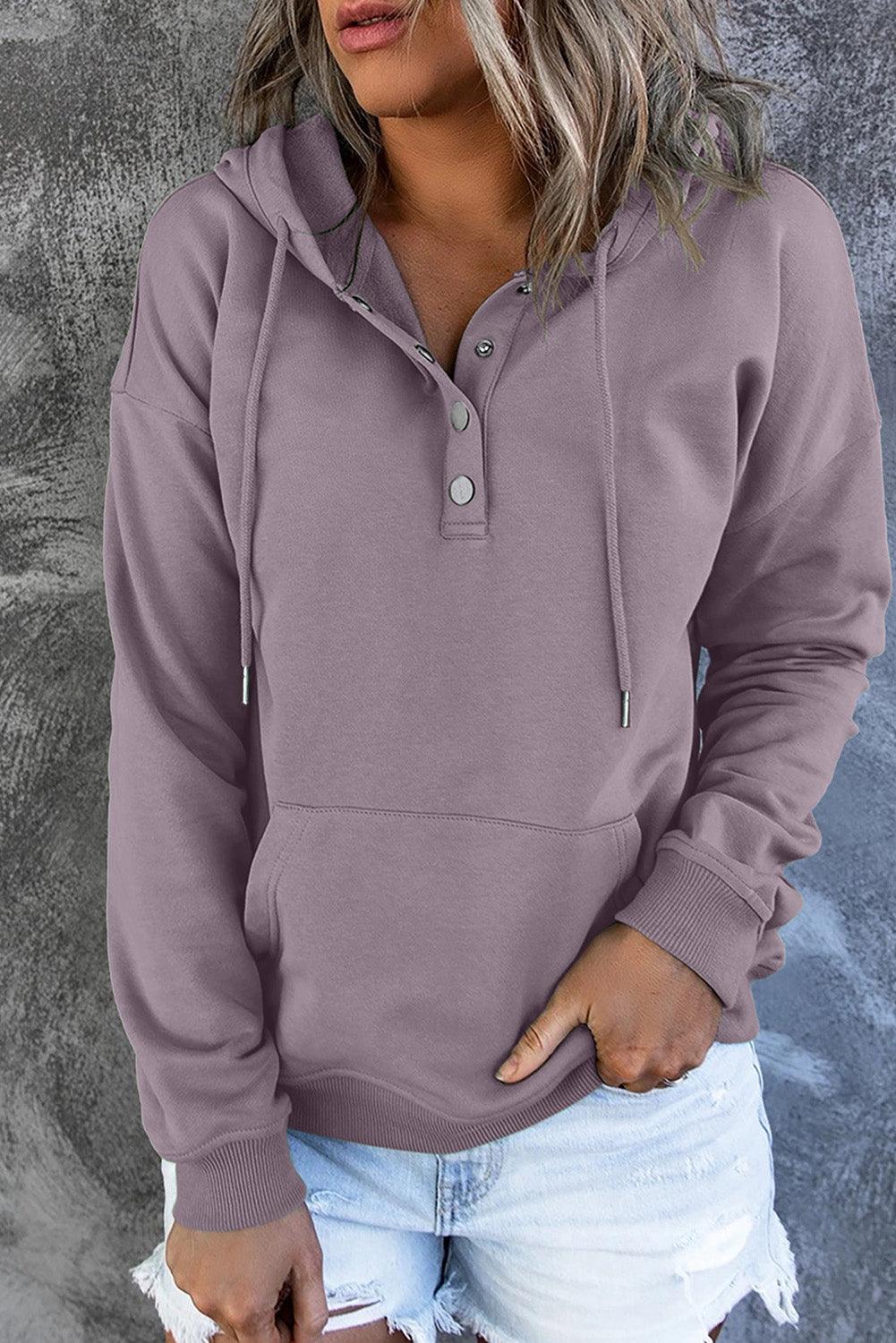 Get trendy with Dropped Shoulder Long Sleeve Hoodie with Pocket - Tops available at Styles Code. Grab yours today!