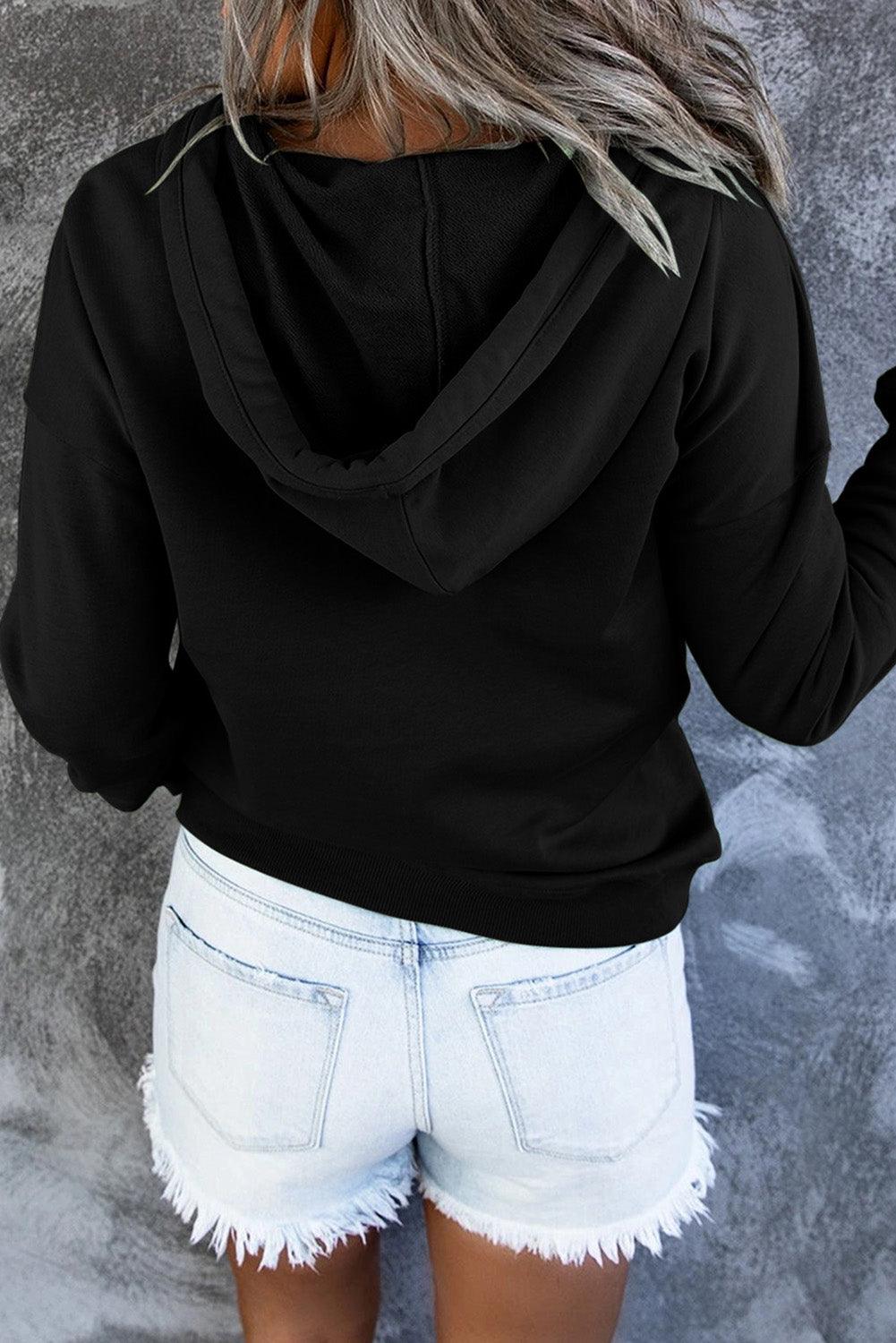 Get trendy with Dropped Shoulder Long Sleeve Hoodie with Pocket - Tops available at Styles Code. Grab yours today!