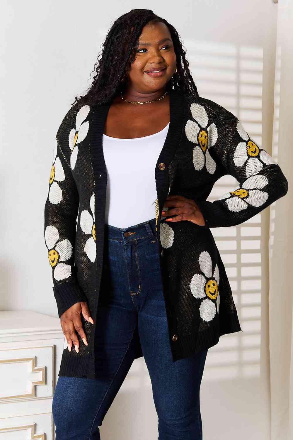 Get trendy with Floral Button Down Longline Cardigan - Cardigan available at Styles Code. Grab yours today!