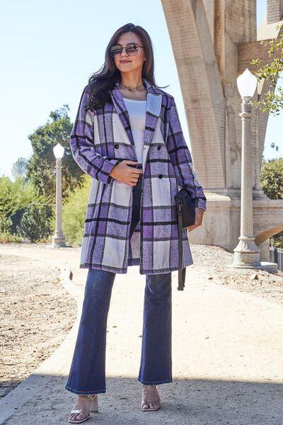 Get trendy with Full Size Plaid Button Up Coat - available at Styles Code. Grab yours today!
