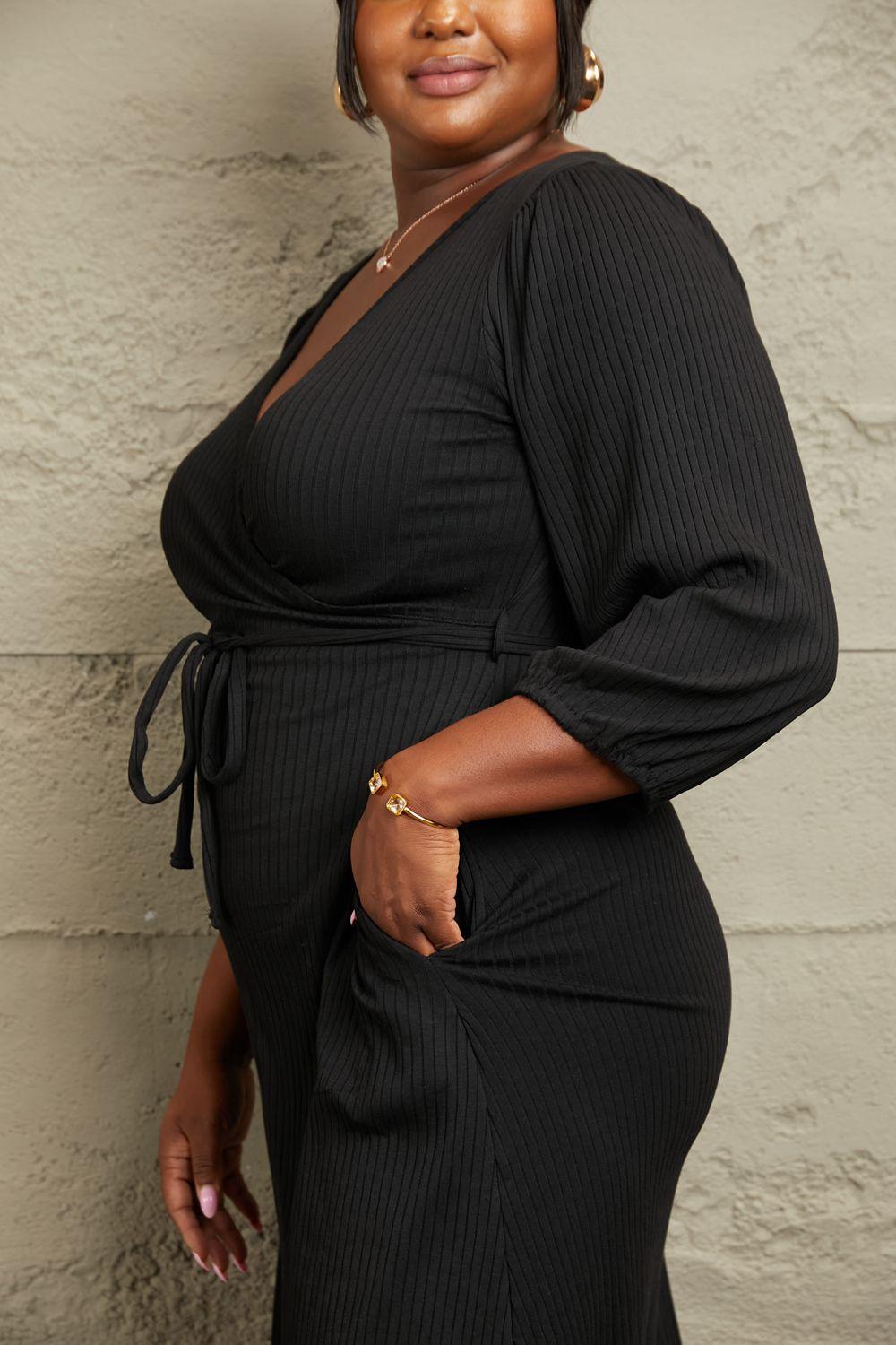 Get trendy with Full Size Surplice Flare Ruching Dress - Luxe available at Styles Code. Grab yours today!