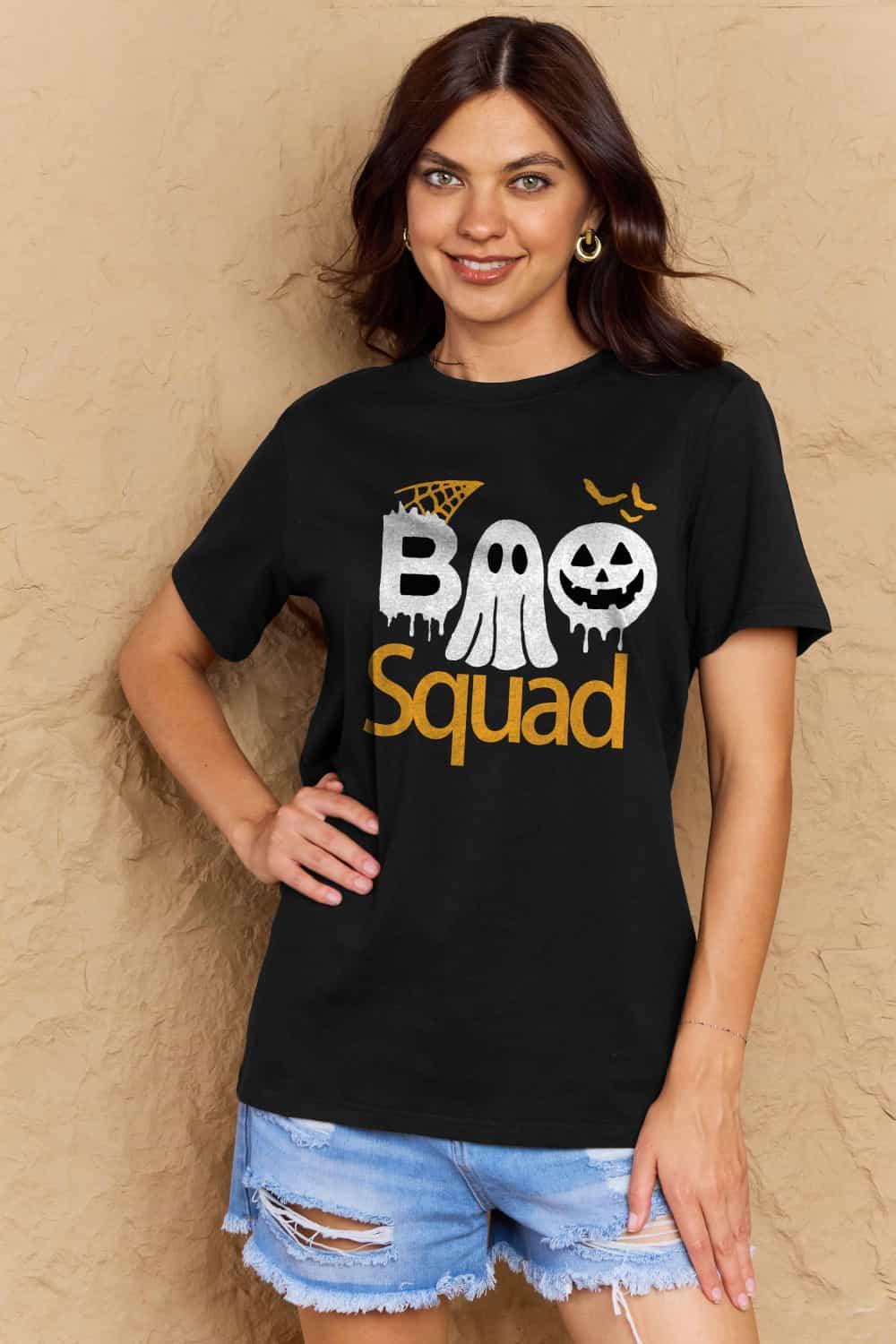 Get trendy with Full Size BOO SQUAD Graphic Cotton T-Shirt - Graphic T-Shirts available at Styles Code. Grab yours today!