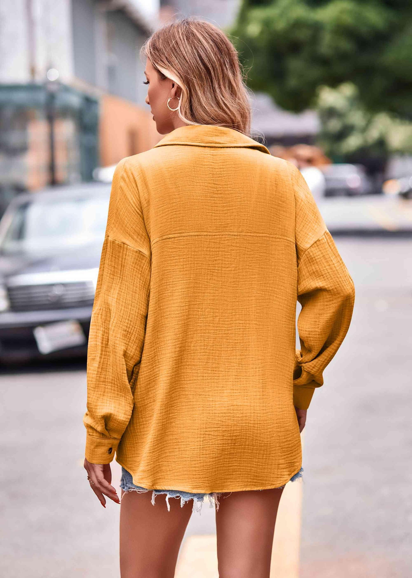 Get trendy with Textured Dropped Shoulder Longline Shirt - Shirt available at Styles Code. Grab yours today!