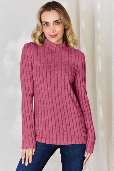Get trendy with Full Size Ribbed Mock Neck T-Shirt - T-Shirt available at Styles Code. Grab yours today!