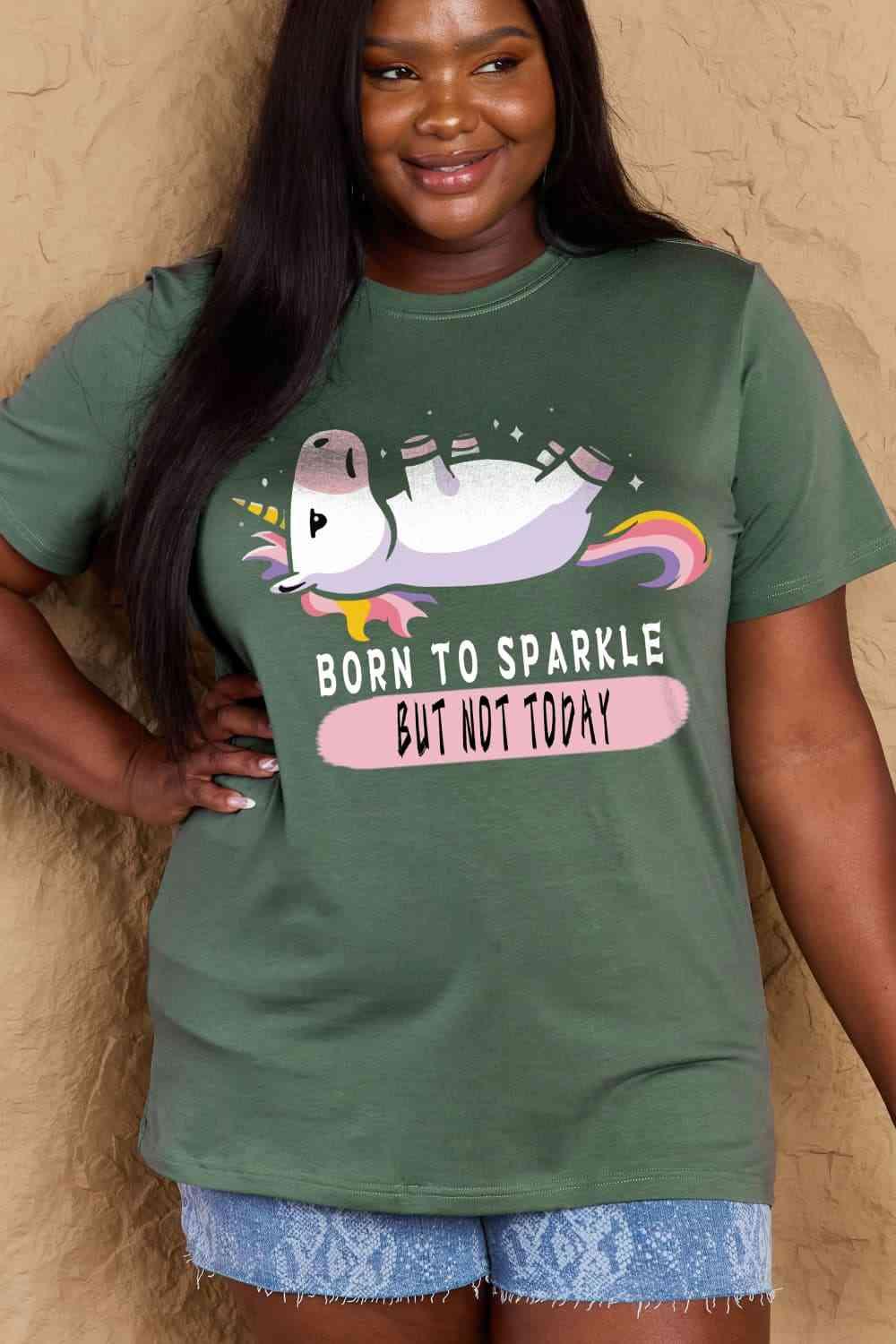 Get trendy with Full Size BORN TO SPARKLE Graphic Cotton Tee - T-Shirt available at Styles Code. Grab yours today!