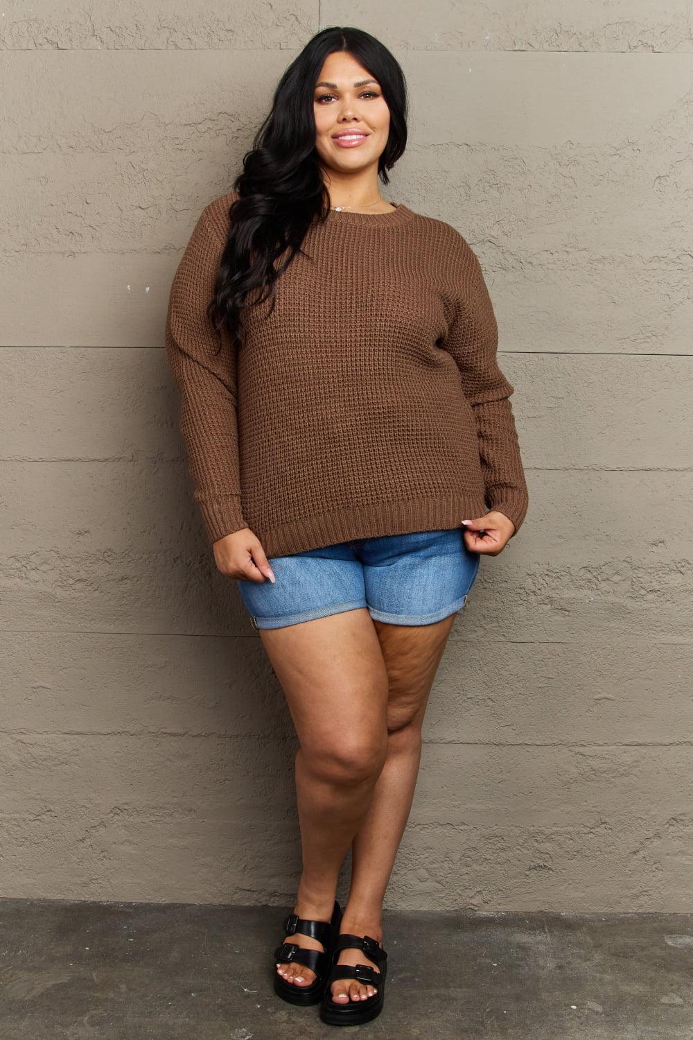 Get trendy with Plus Size Waffle Knit Sweater - Plus Size available at Styles Code. Grab yours today!