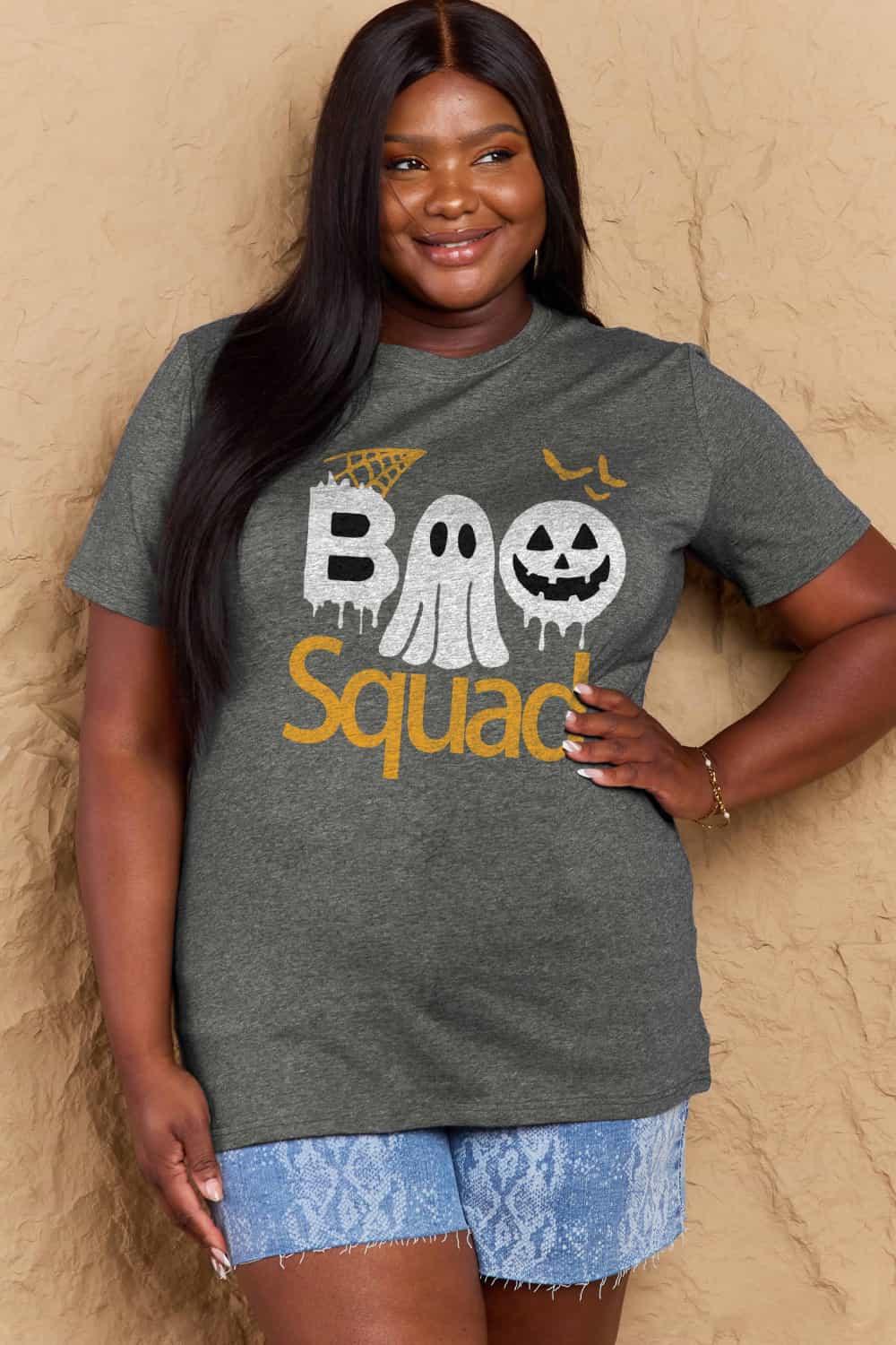 Get trendy with Full Size BOO SQUAD Graphic Cotton T-Shirt - Graphic T-Shirts available at Styles Code. Grab yours today!