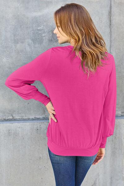 Get trendy with Basic Bae Full Size V-Neck Lantern Sleeve Blouse - Blouse available at Styles Code. Grab yours today!