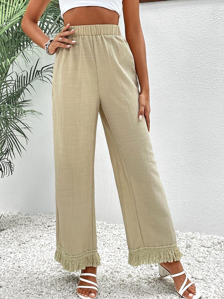 Get trendy with Fringe Detail Wide Leg Pants - Bottoms available at Styles Code. Grab yours today!