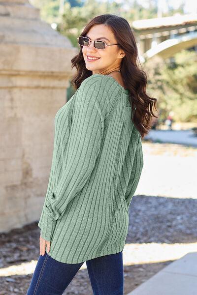 Get trendy with Full Size Ribbed Round Neck Knit Top - available at Styles Code. Grab yours today!