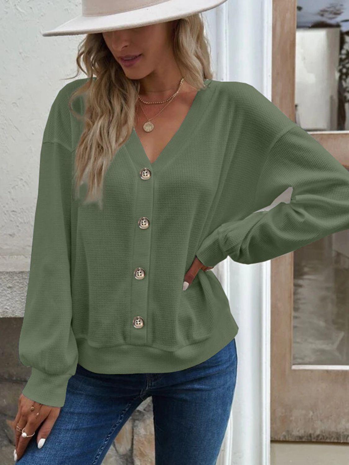 Get trendy with V-Neck Dropped Shoulder Blouse - Tops available at Styles Code. Grab yours today!