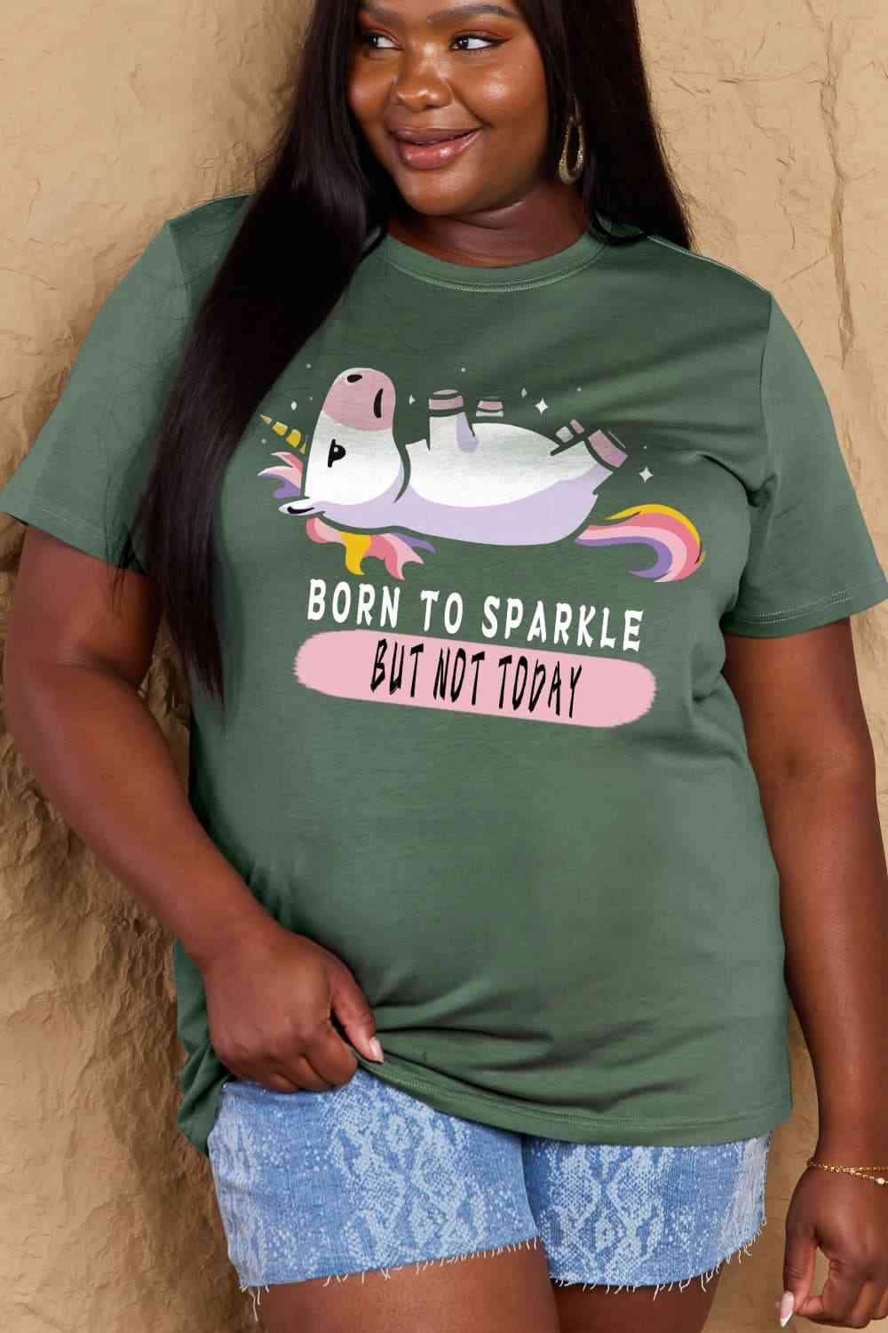Get trendy with Full Size BORN TO SPARKLE Graphic Cotton Tee - T-Shirt available at Styles Code. Grab yours today!