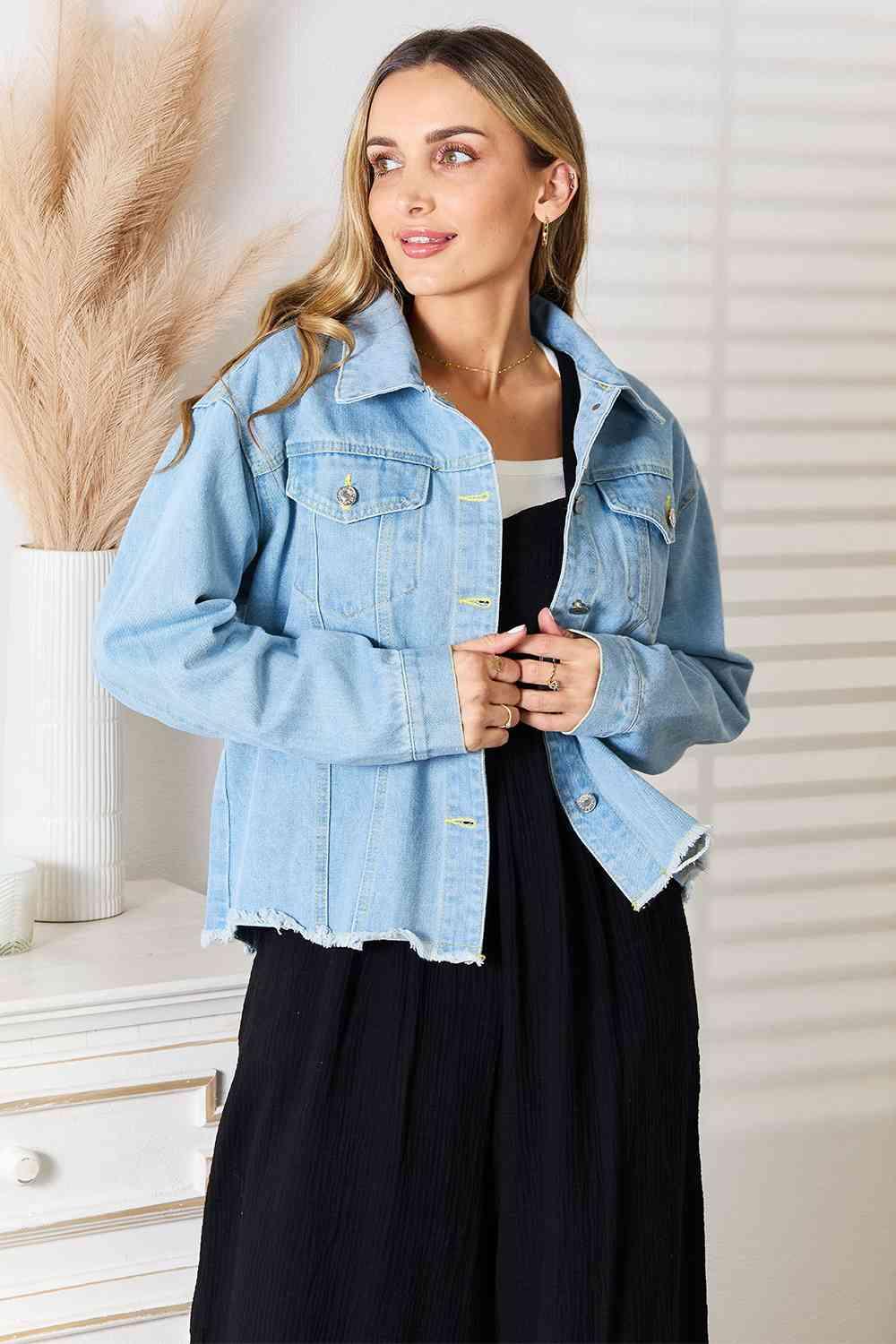 Get trendy with Dropped Shoulder Denim Jacket - Jacket available at Styles Code. Grab yours today!