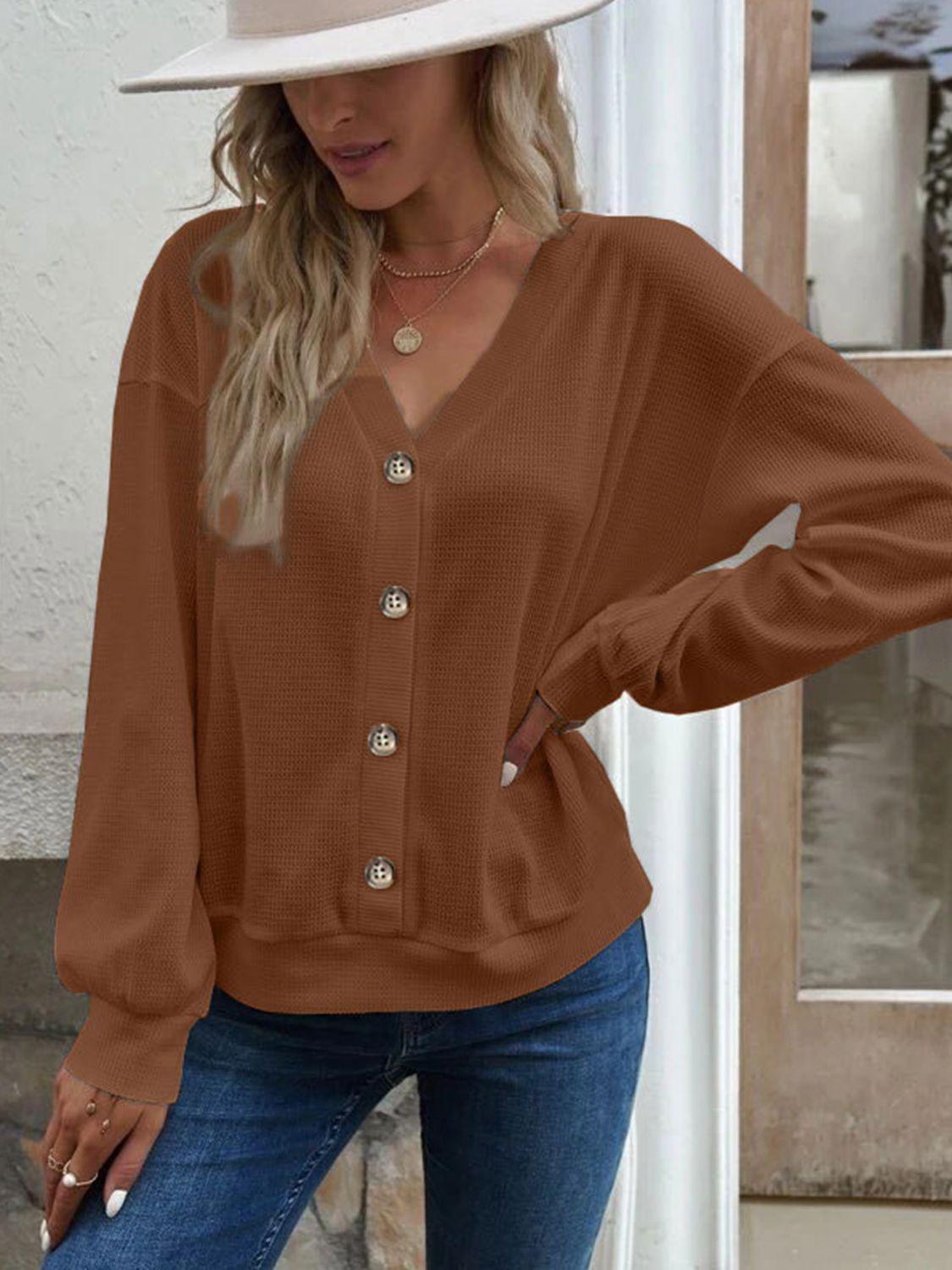 Get trendy with V-Neck Dropped Shoulder Blouse - Tops available at Styles Code. Grab yours today!