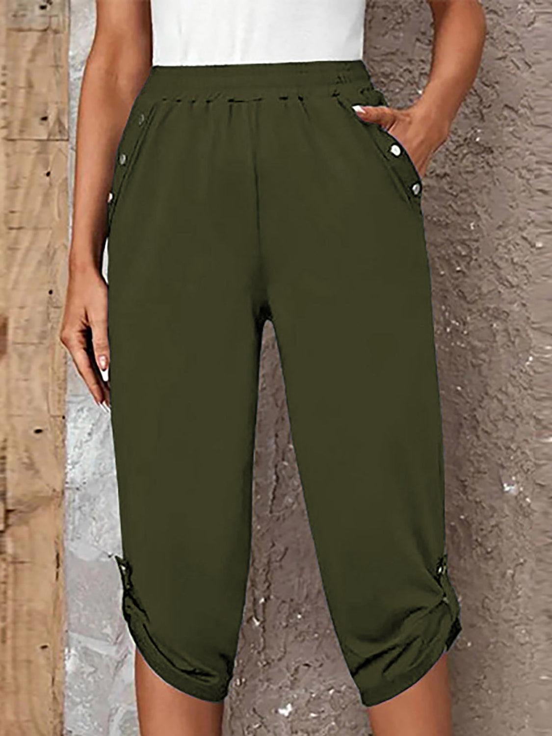 Get trendy with Full Size Roll-Tab Capris Pants - Bottoms available at Styles Code. Grab yours today!