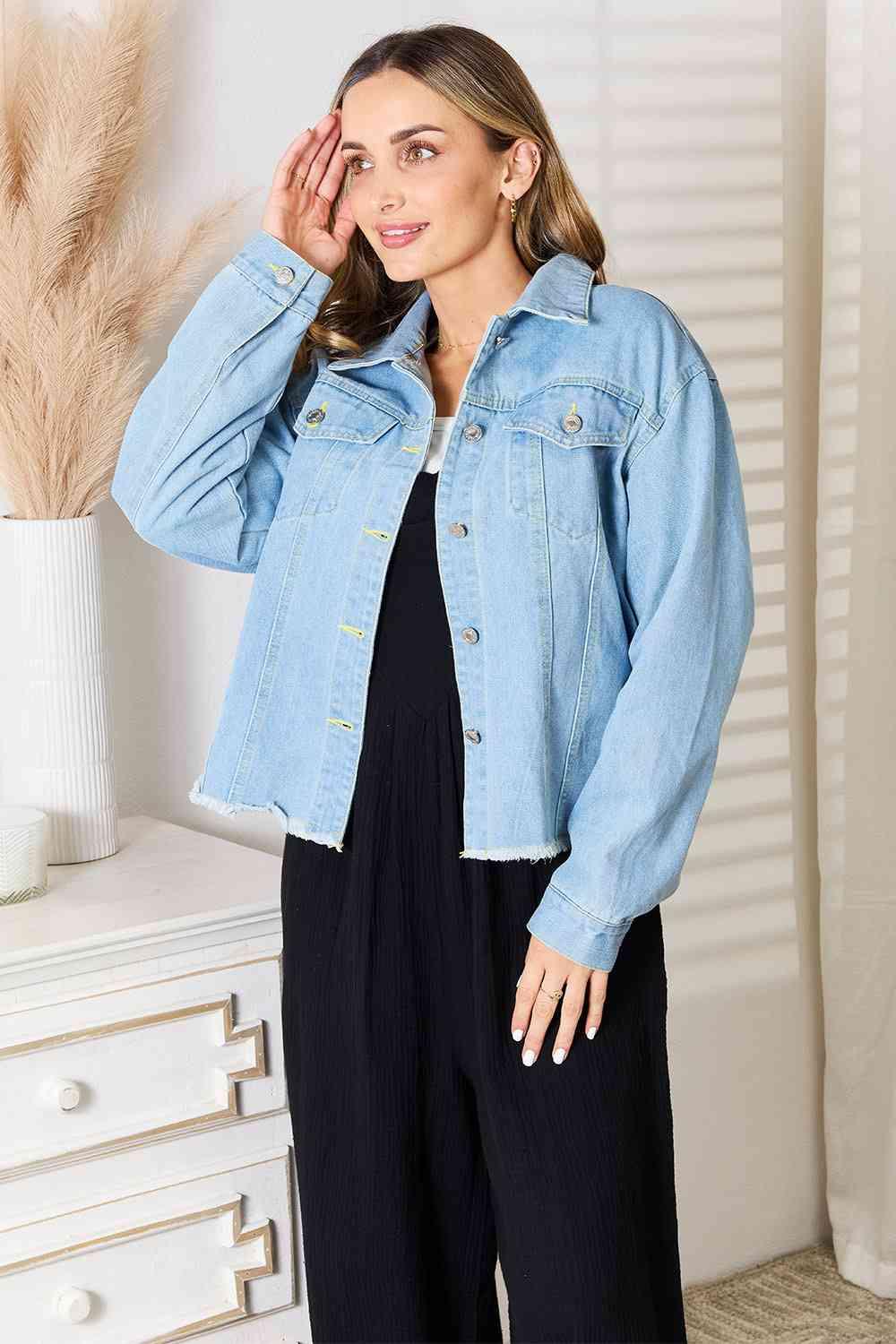 Get trendy with Dropped Shoulder Denim Jacket - Jacket available at Styles Code. Grab yours today!