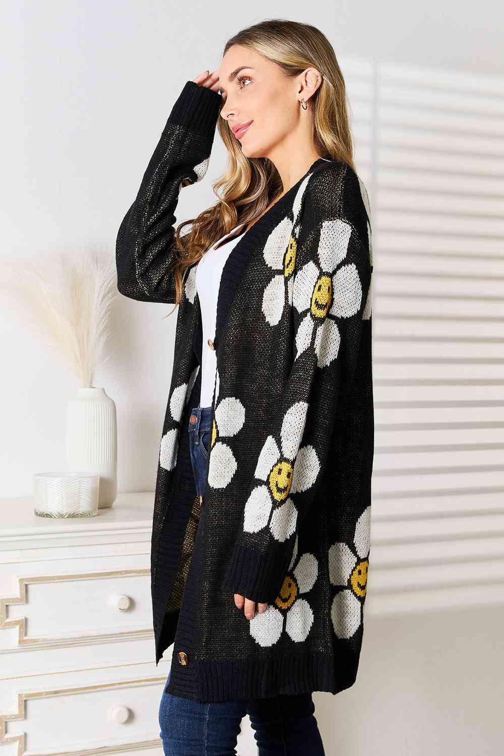 Get trendy with Floral Button Down Longline Cardigan - Cardigan available at Styles Code. Grab yours today!