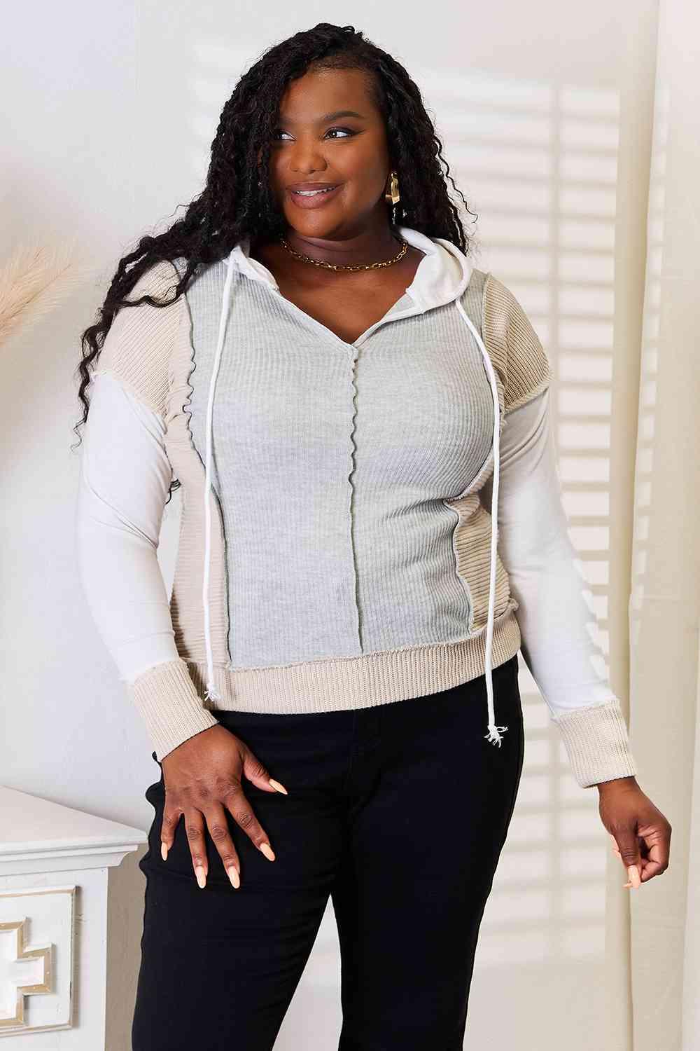 Get trendy with Color Block Exposed Seam Drawstring Hoodie - Hoodie available at Styles Code. Grab yours today!