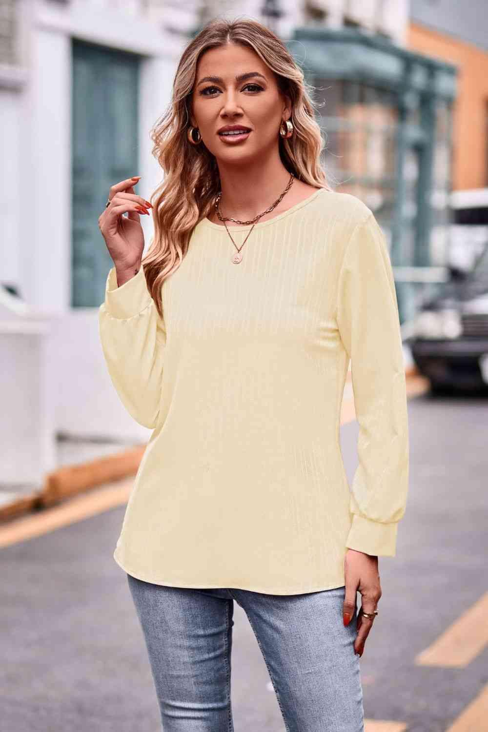 Get trendy with Round Neck Long Sleeve Tee - T-Shirt available at Styles Code. Grab yours today!