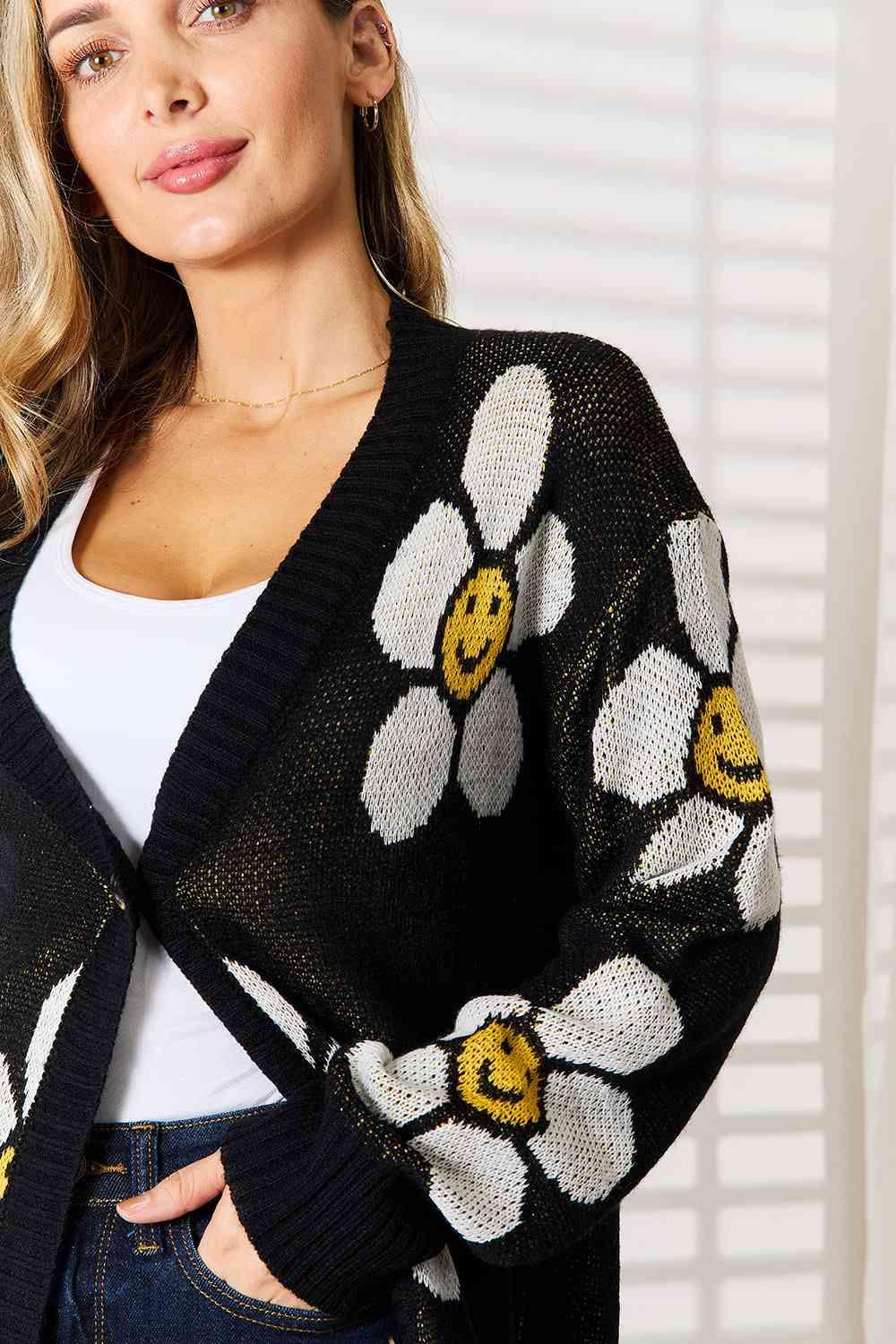 Get trendy with Floral Button Down Longline Cardigan - Cardigan available at Styles Code. Grab yours today!