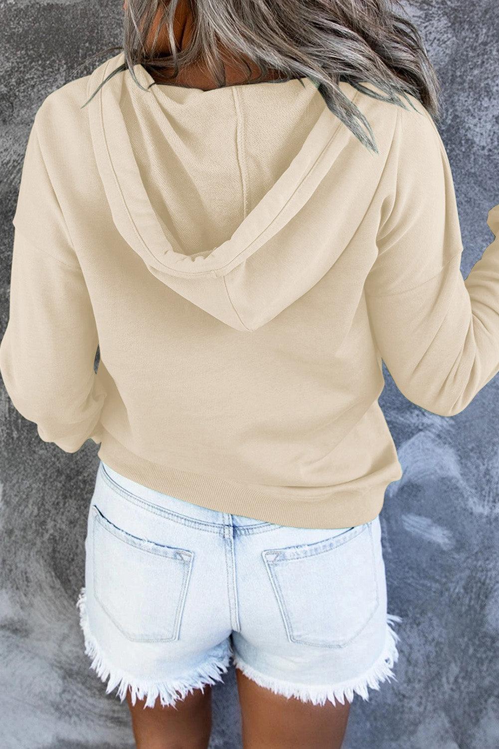 Get trendy with Dropped Shoulder Long Sleeve Hoodie with Pocket - Tops available at Styles Code. Grab yours today!