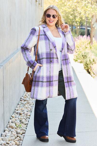 Get trendy with Full Size Plaid Button Up Coat - available at Styles Code. Grab yours today!