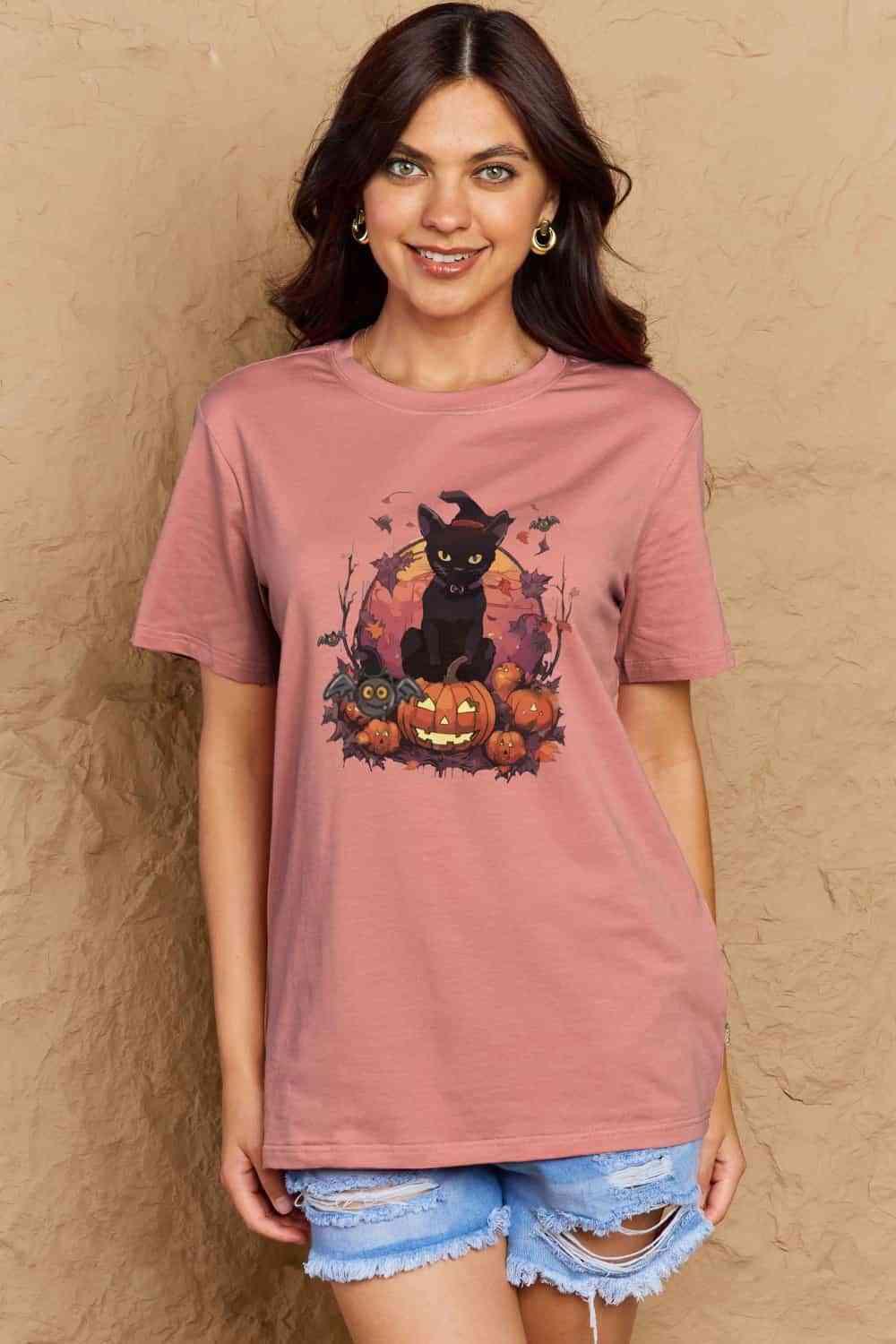 Get trendy with Full Size Halloween Theme Graphic T-Shirt - T-Shirt available at Styles Code. Grab yours today!