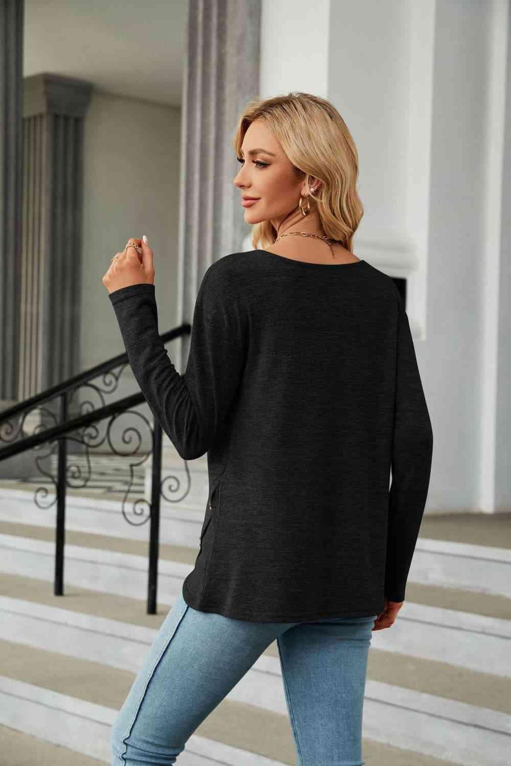 Get trendy with Round Neck Long Sleeve T-Shirt - T-Shirt available at Styles Code. Grab yours today!