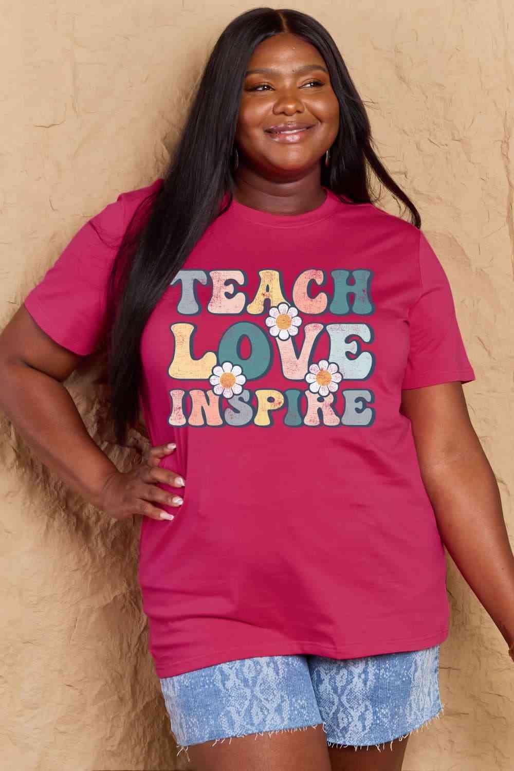 Get trendy with Full Size TEACH LOVE INSPIRE Graphic Cotton T-Shirt - T-Shirt available at Styles Code. Grab yours today!