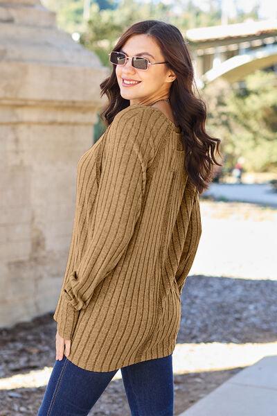 Get trendy with Full Size Ribbed Round Neck Knit Top - available at Styles Code. Grab yours today!