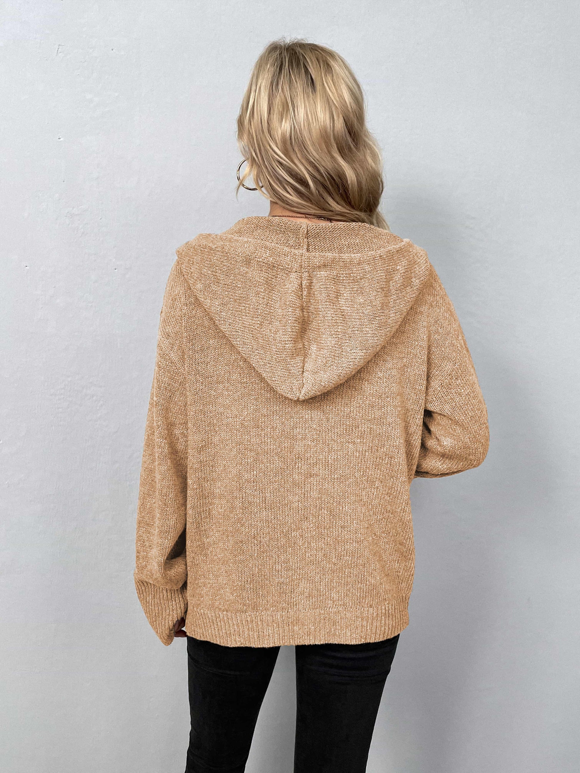 Get trendy with Button-Down Long Sleeve Hooded Sweater - Tops available at Styles Code. Grab yours today!