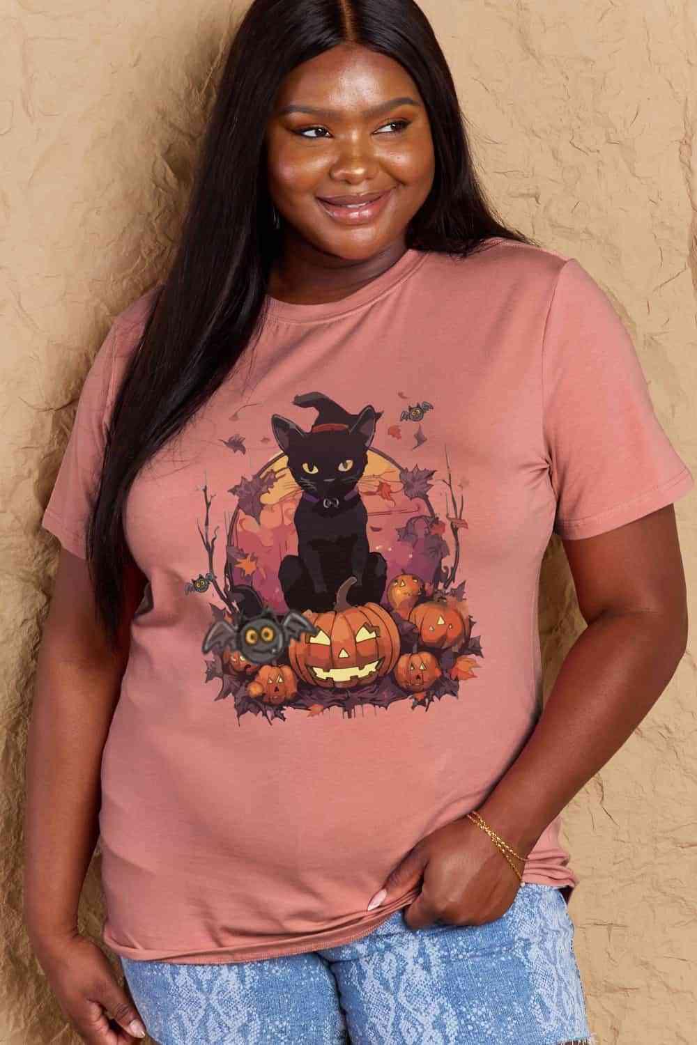 Get trendy with Full Size Halloween Theme Graphic T-Shirt - T-Shirt available at Styles Code. Grab yours today!