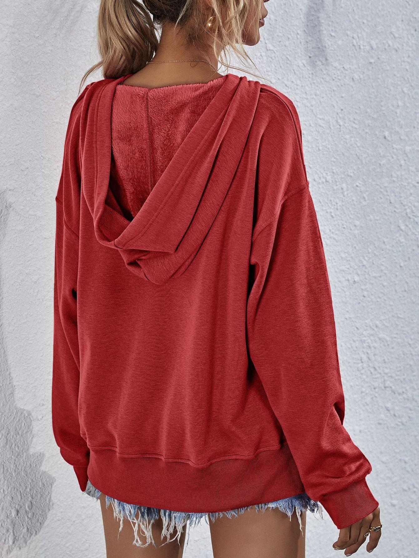 Get trendy with Dropped Shoulder Slit Hoodie - Tops available at Styles Code. Grab yours today!