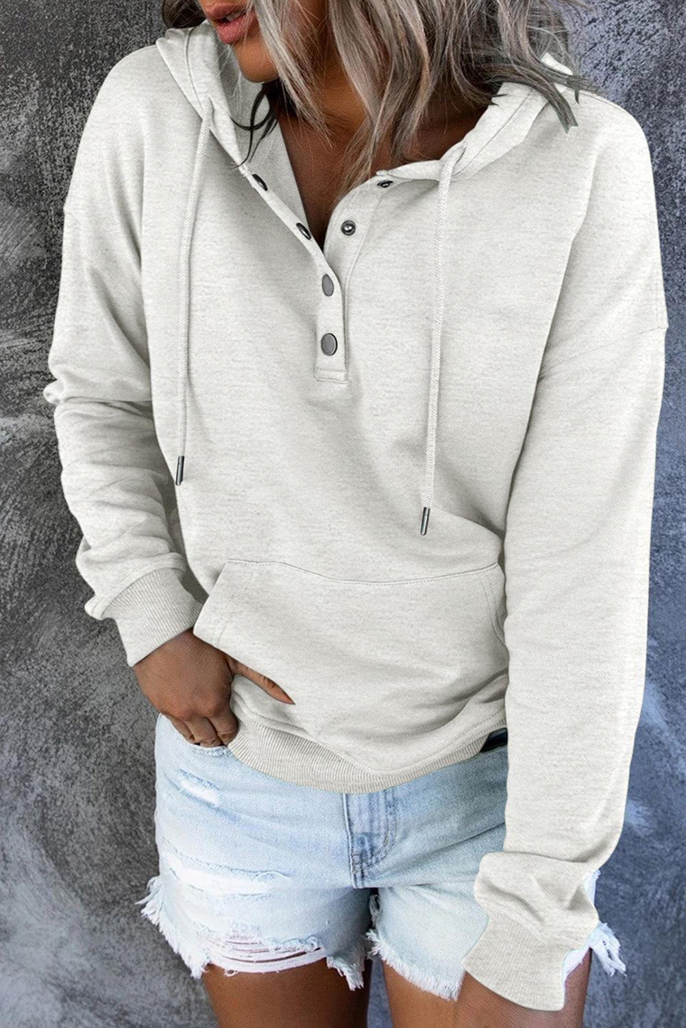 Get trendy with Dropped Shoulder Long Sleeve Hoodie with Pocket - Tops available at Styles Code. Grab yours today!
