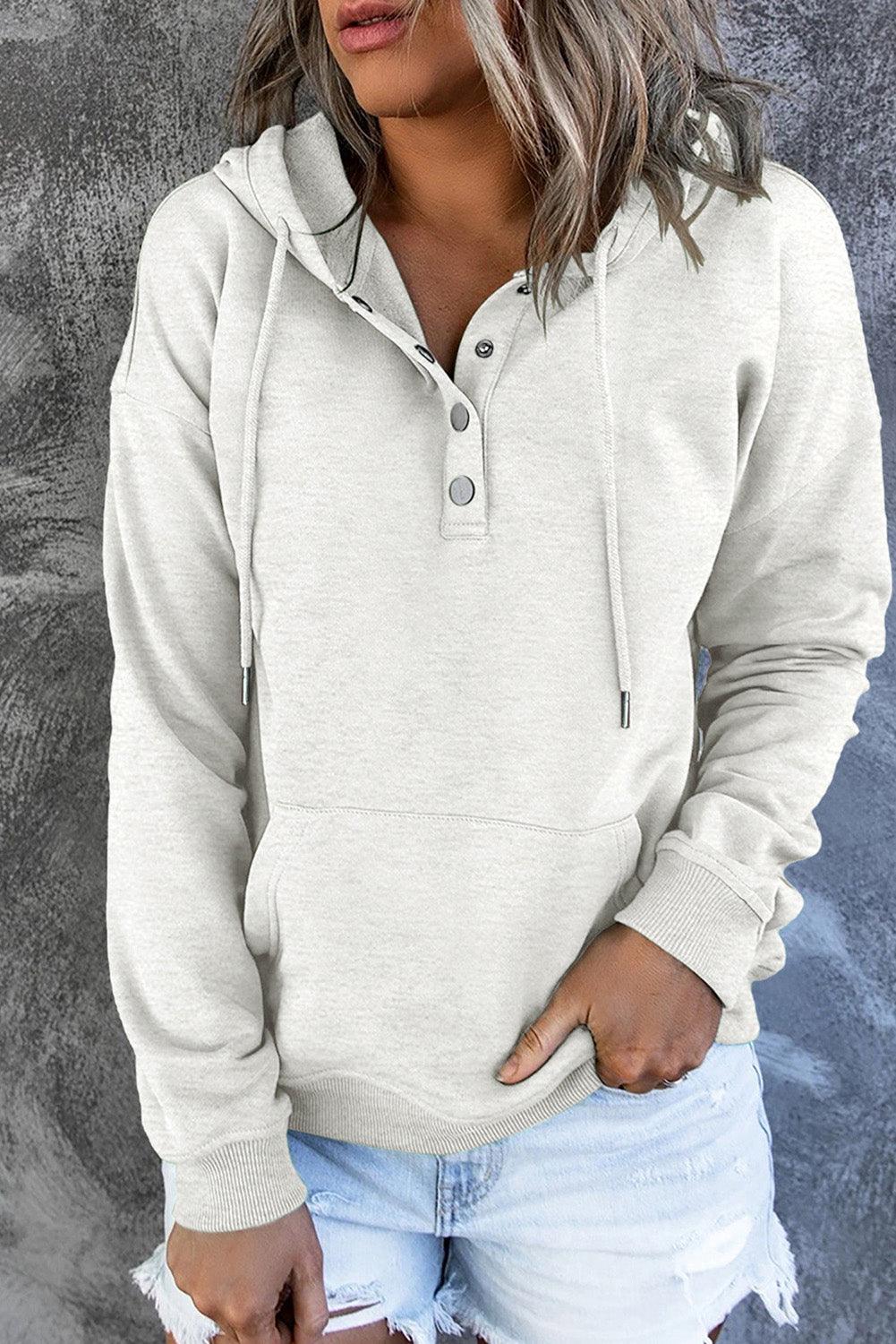 Get trendy with Dropped Shoulder Long Sleeve Hoodie with Pocket - Tops available at Styles Code. Grab yours today!