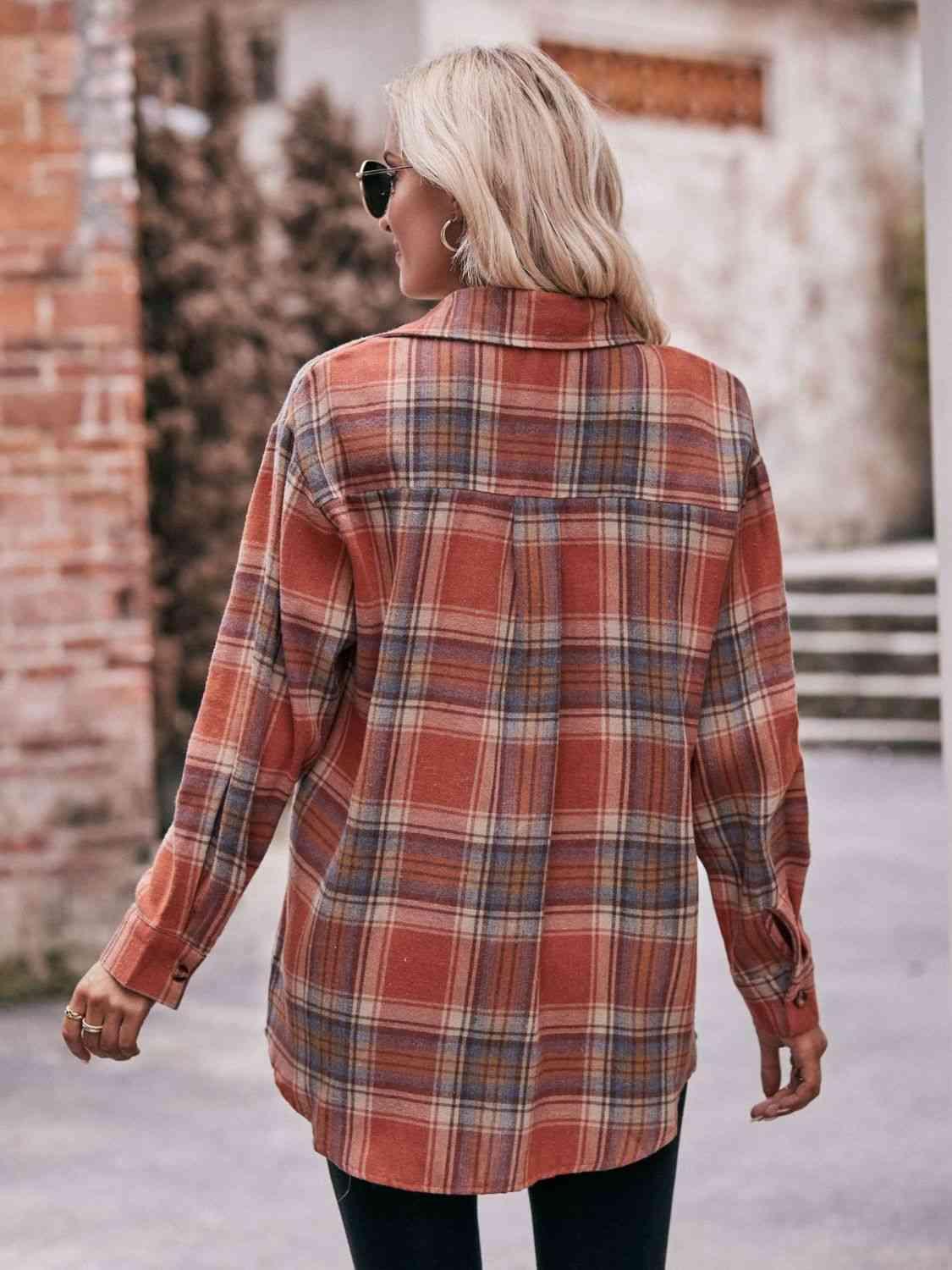 Get trendy with Plaid Dropped Shoulder Longline Shirt - Shirt available at Styles Code. Grab yours today!