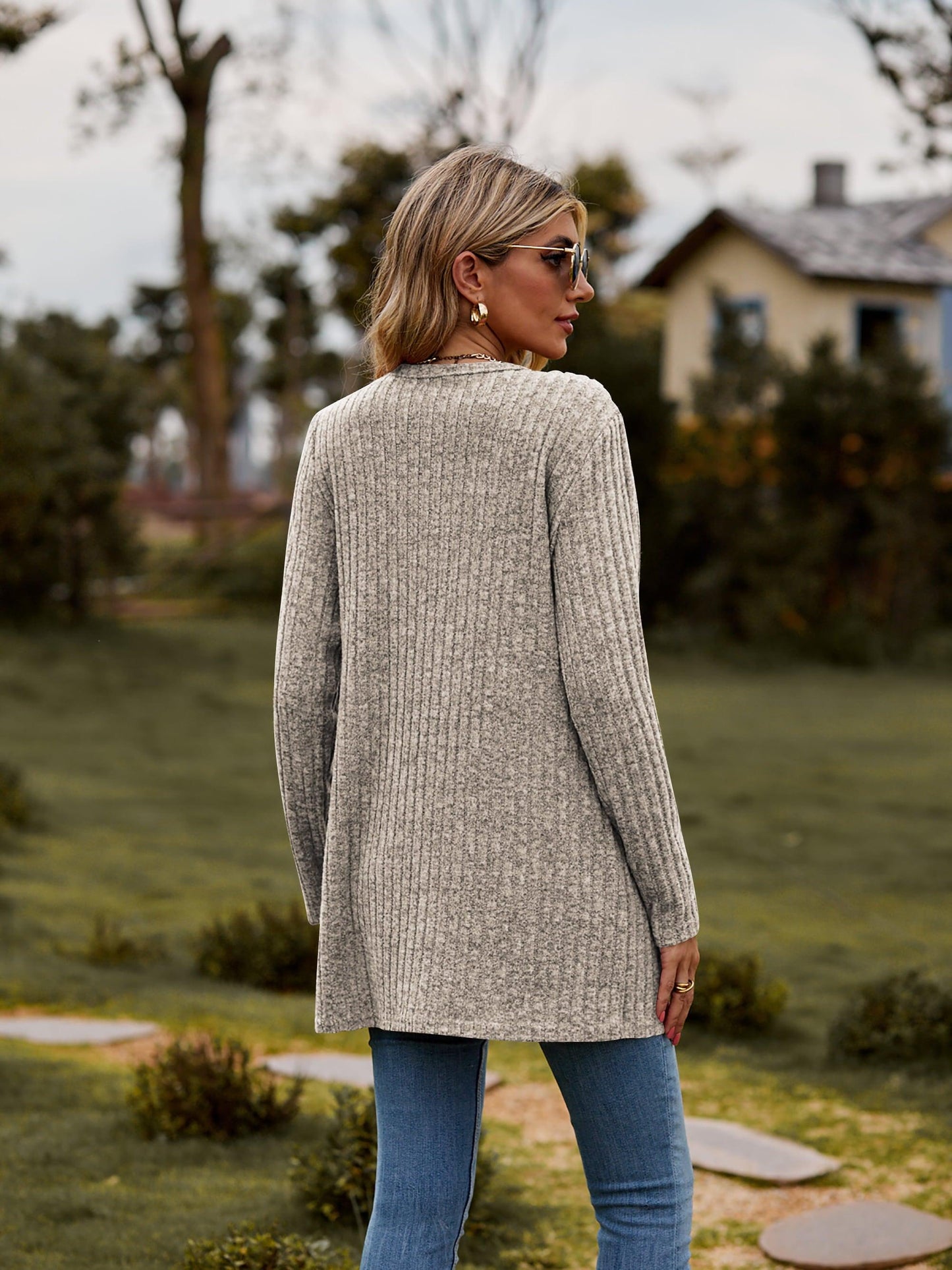Get trendy with Ribbed Button-UP Cardigan with Pockets - Tops available at Styles Code. Grab yours today!