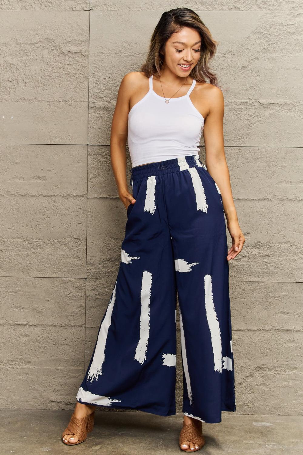Get trendy with Printed Wide Leg Long Pants - Bottoms available at Styles Code. Grab yours today!