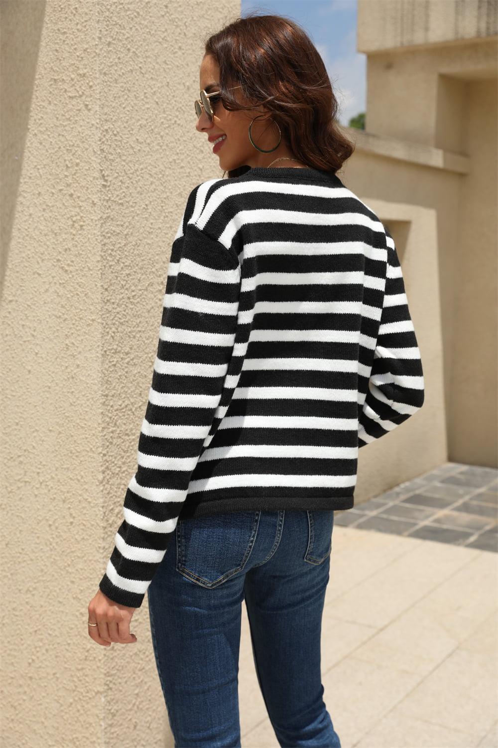 Get trendy with Striped Dropped Shoulder Cardigan - Cardigans available at Styles Code. Grab yours today!