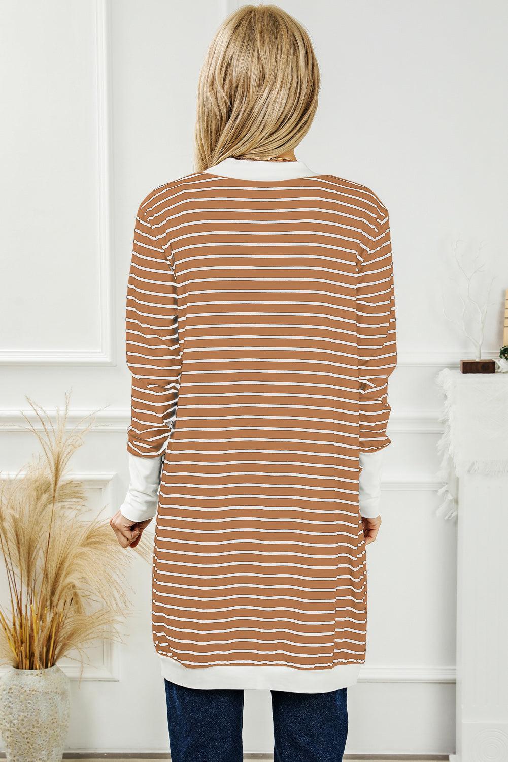 Get trendy with Striped Open Front Longline Cardigan - Tops available at Styles Code. Grab yours today!