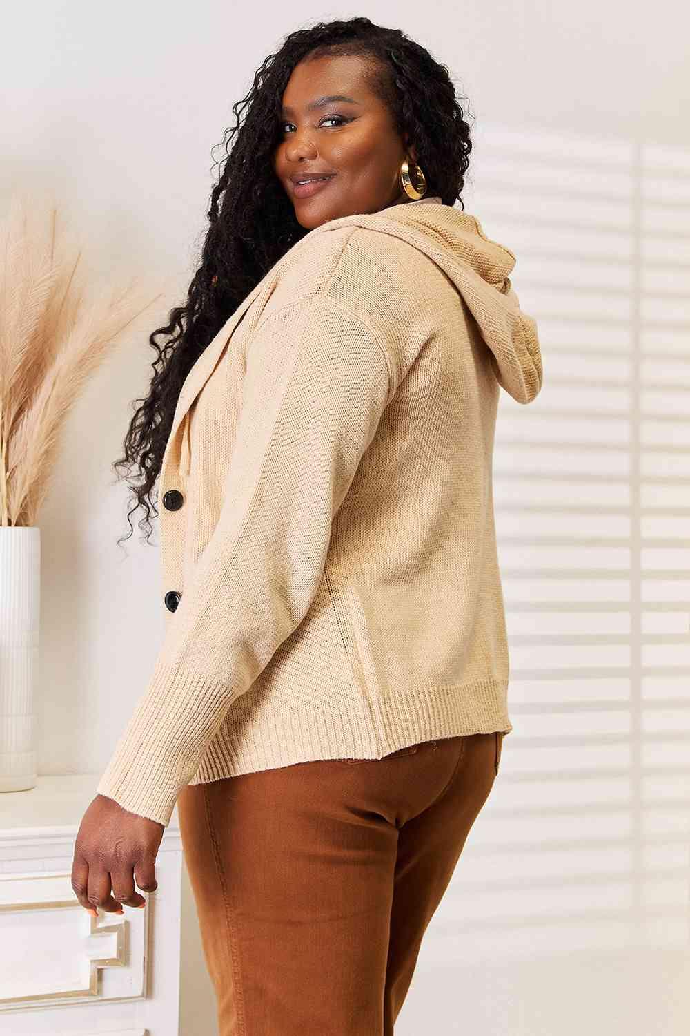Get trendy with Button-Down Long Sleeve Hooded Sweater - Sweater available at Styles Code. Grab yours today!