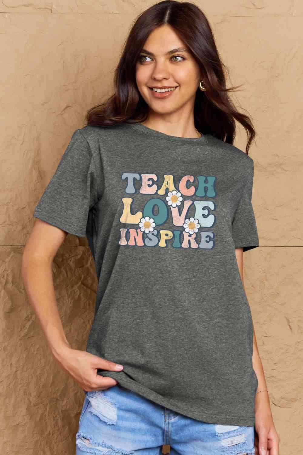 Get trendy with Full Size TEACH LOVE INSPIRE Graphic Cotton T-Shirt - T-Shirt available at Styles Code. Grab yours today!